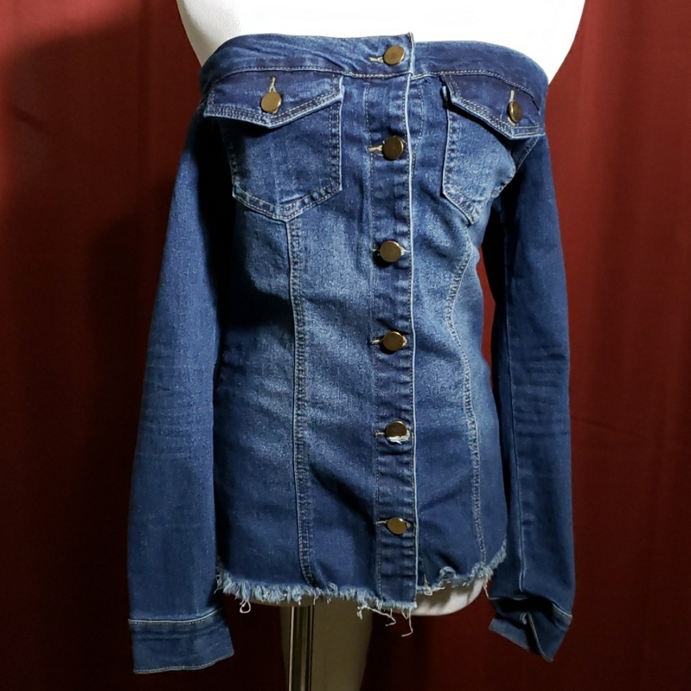 Fashion nova  button dwn off shoulder jean jacket